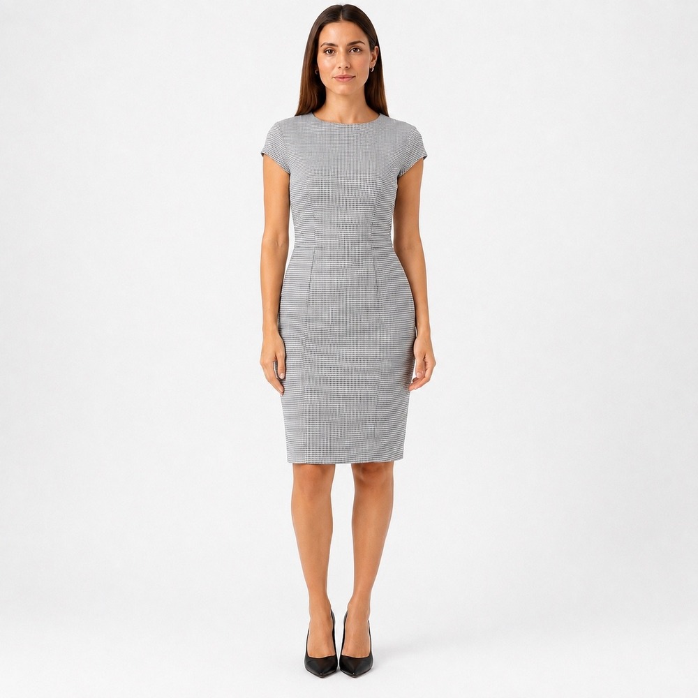 HM Womens Black White Houndstooth Cap Sleeve Sheath Dress Size 4